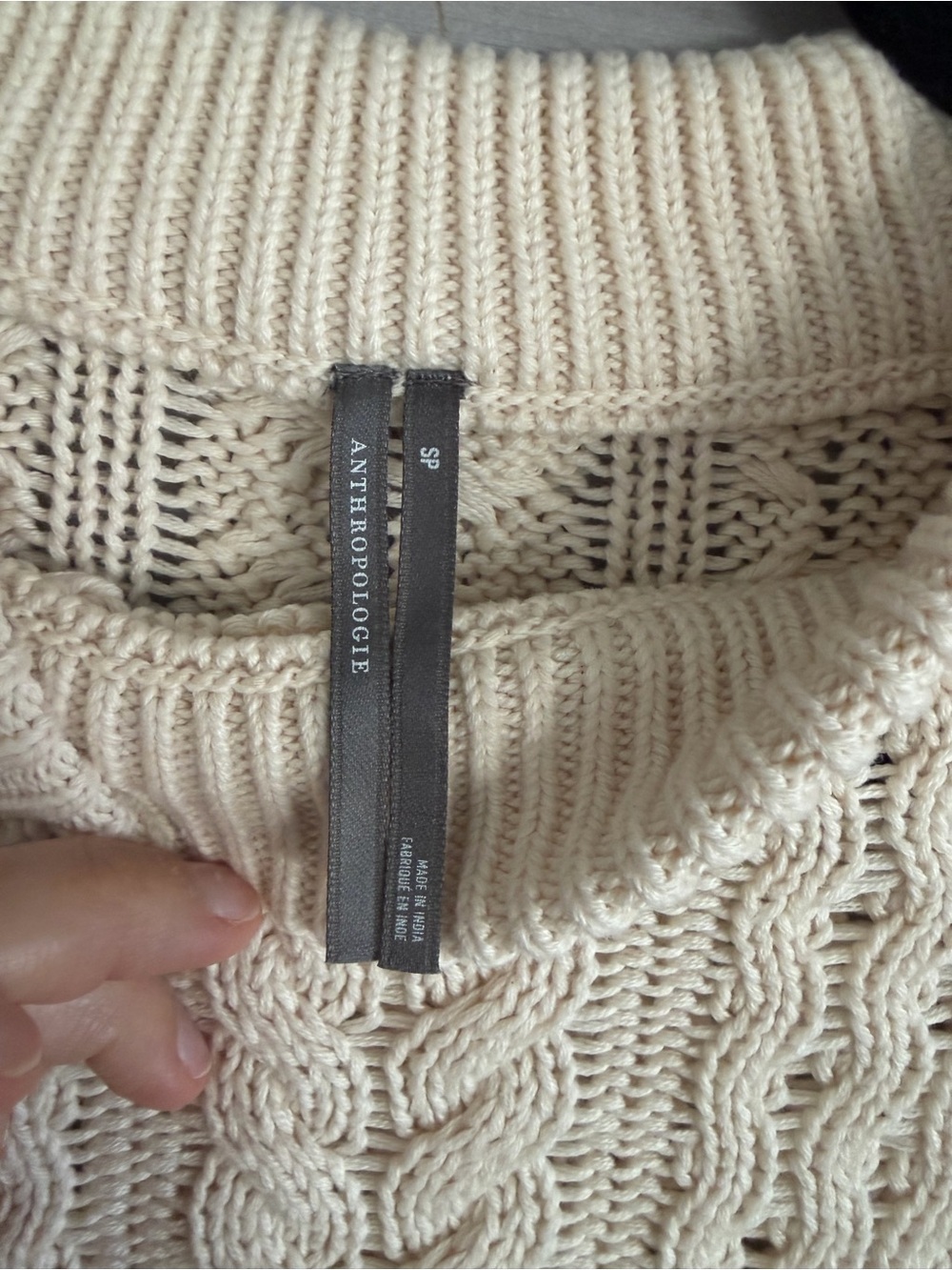 Anthropologie Cream Cable-Knit Crew neck cropped Sweater - Picture 3 of 7